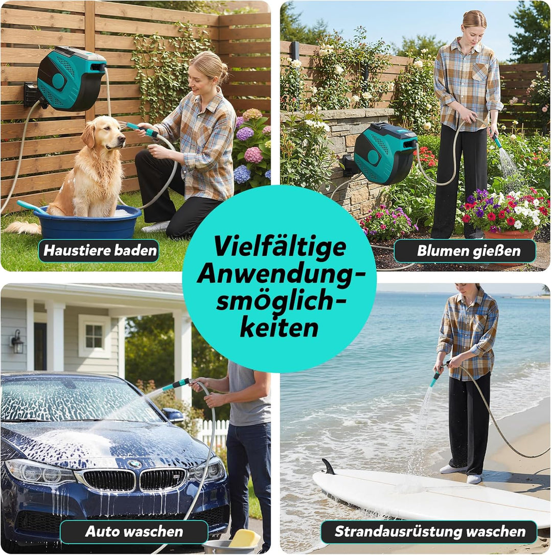 COSTWAY Gartenschlauchbox, 20 m+2 m, 180° schwenkbar, Automatischer Einzug, Schlauchtrommel Einziehb