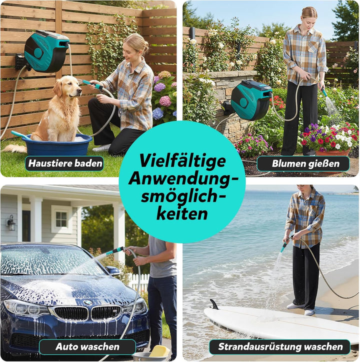 COSTWAY Gartenschlauchbox, 20 m+2 m, 180° schwenkbar, Automatischer Einzug, Schlauchtrommel Einziehb