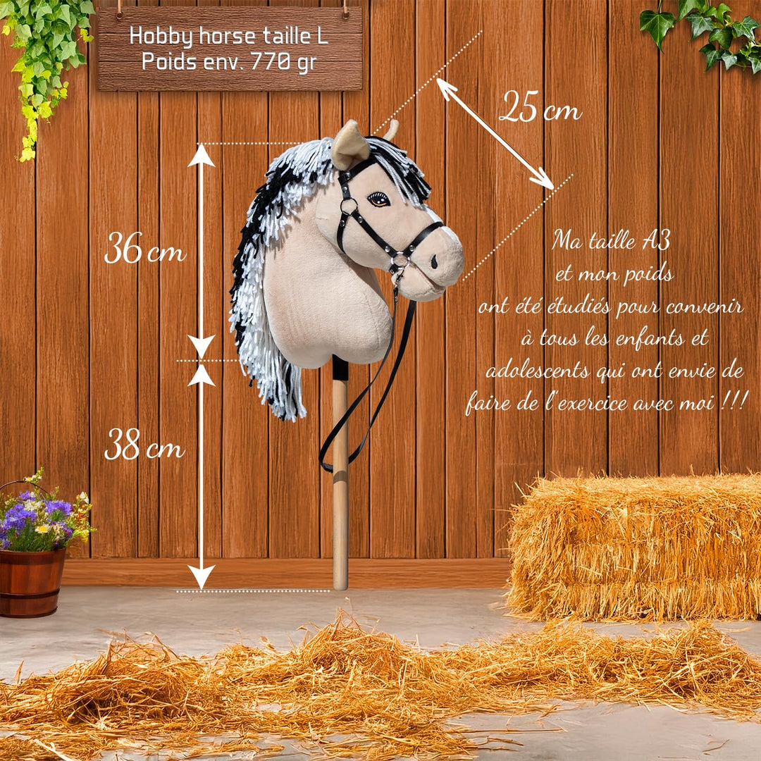 Hobby Horse Fjord A3 - Pferd, Stick, beige, schwarze und weisse Haare, komplettes Netz mit glitzernd