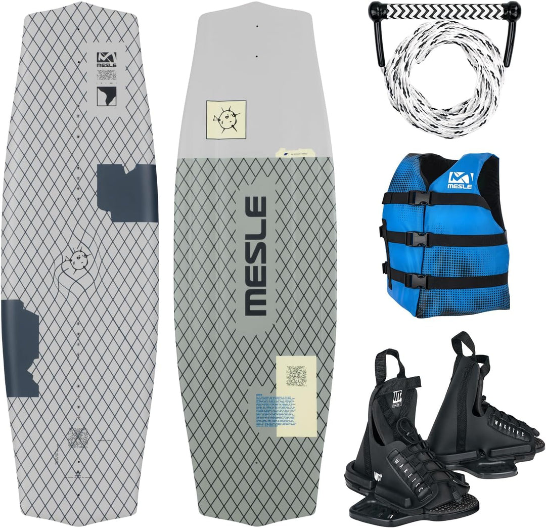 Mesle Kinder Wakeboard Set Liberty STD, Bindung Leine Weste, Anfänger Ausrüstung Junior, Junior