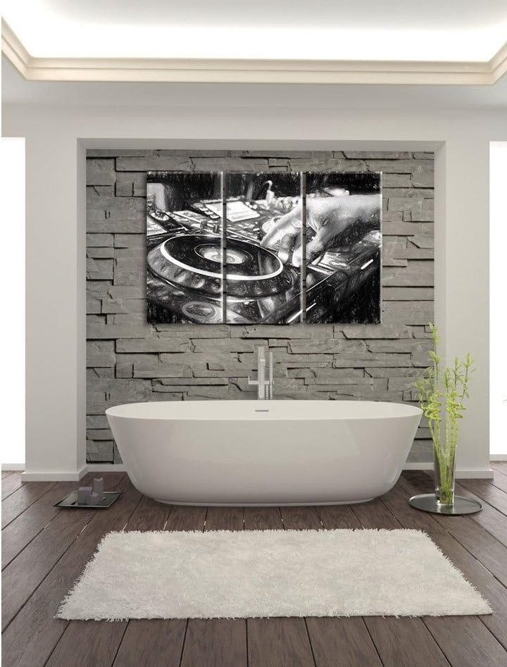 Pixxprint DJ Plattenteller Cool Music als Leinwandbild | Grösse: 3 Teilig (120x80) | Wandbild| Kunst