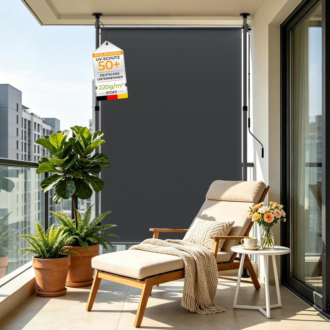 HOMEDEMO Senkrechtmarkise Aussen, Vertikalmarkise ohne Bohren, Balkonrollo mit Handkurbel, Sichtschu