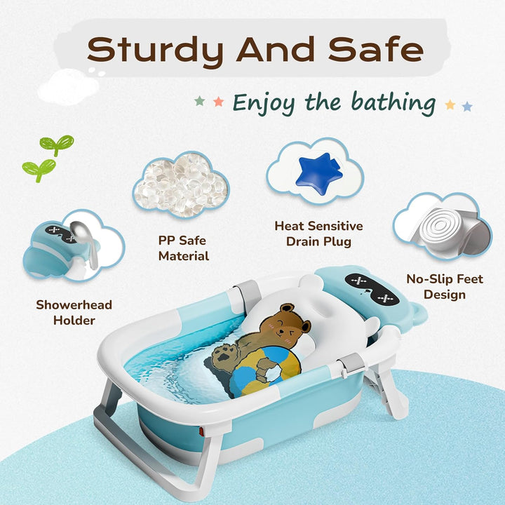COOSEYA Baby Badewanne für 0-18 Monate, Faltbare Babybadewanne mit Weichem Polster und Temperaturemp
