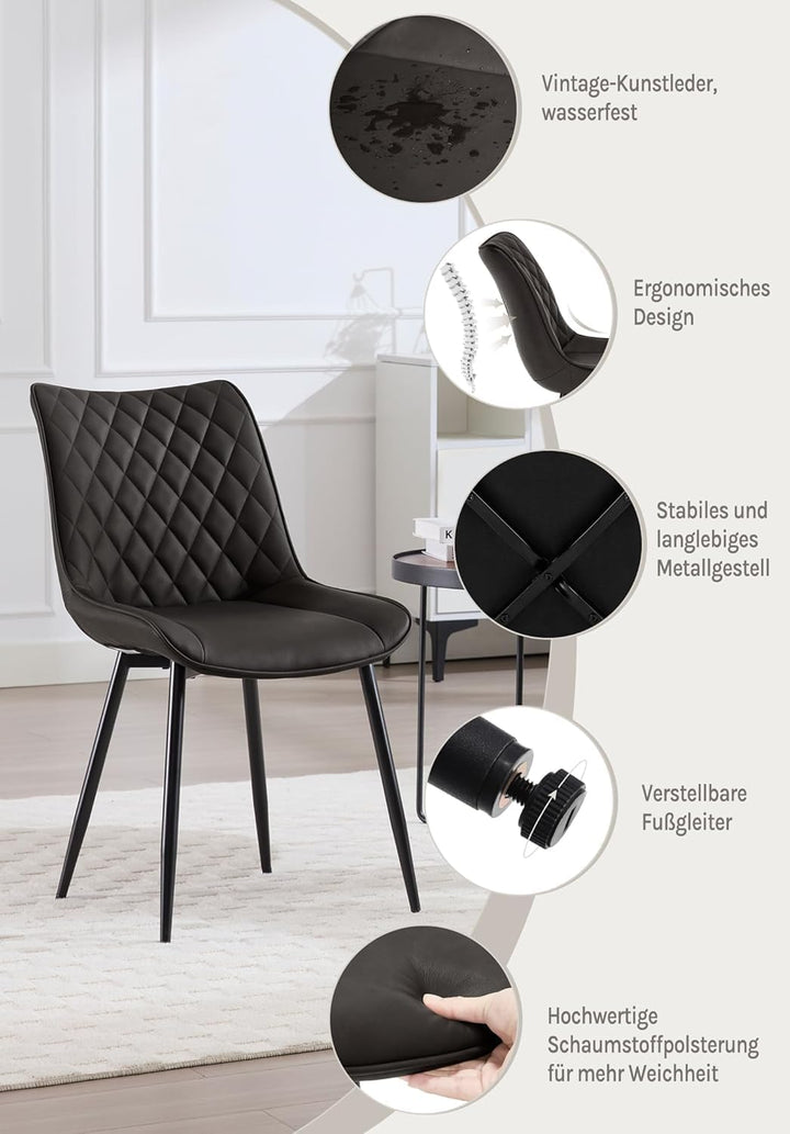 WOLTU Esszimmerstühle 2er Set, Küchenstühle gepolstert Anthrazit 2er Set, Anthrazit 2er Set