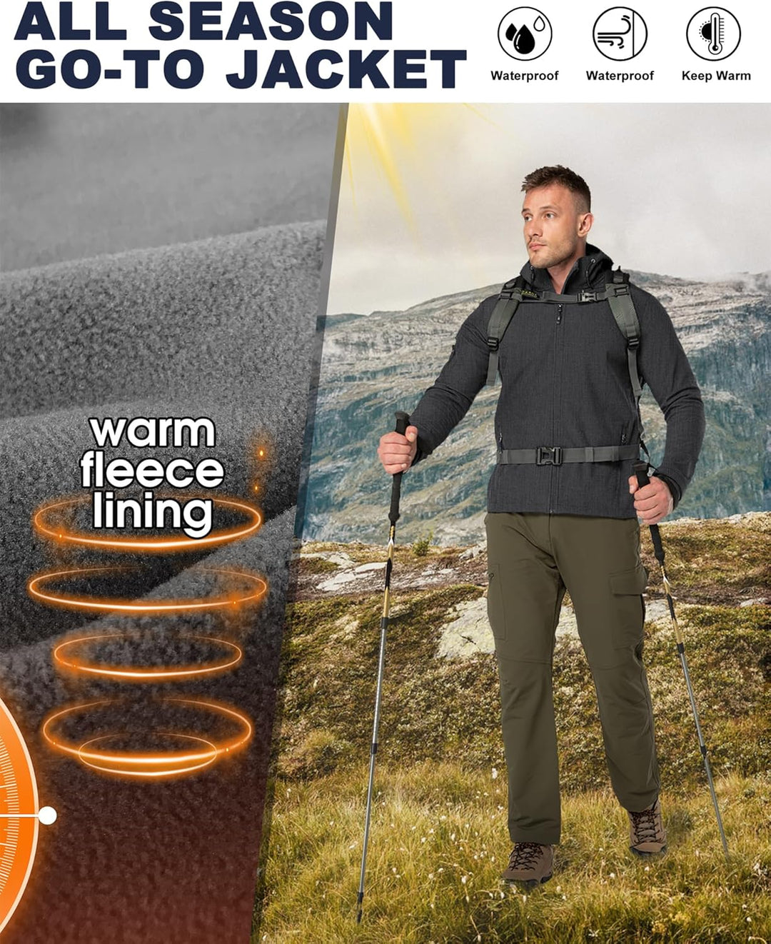 33,000ft Jacke Herren Wasserdichte Atmungsaktiv Softshelljacke - Übergangsjacke Winddichte Regenjack