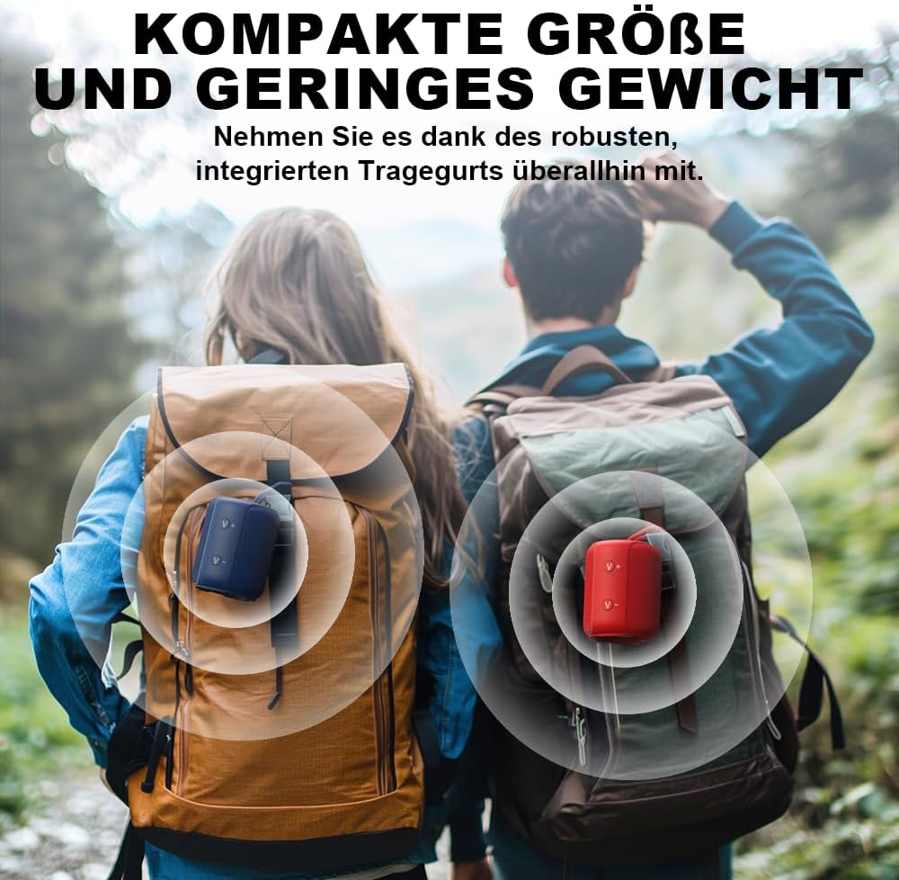 Bobtot Tragbarer Bluetooth-Lautsprecher, IPX6 wasserdicht, über 15 Stunden Akkulaufzeit, kraftvoller