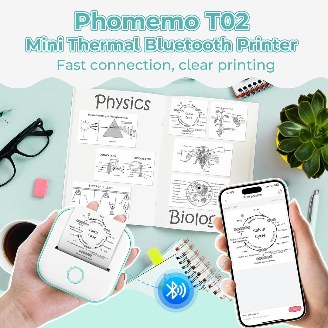 Phomemo Mini Drucker T02,Handy Fotodrucker für Mobiler,Sticker Thermodrucker für Kindertag Geburtsta