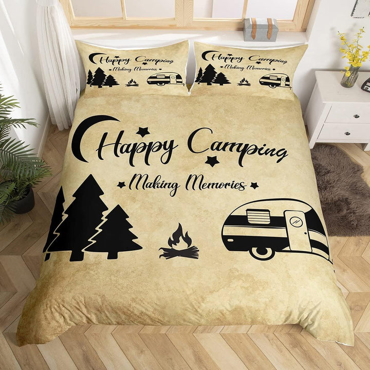 Camper-Bettwäsche, 2 Stück, 135 x 200 cm, für Jungen, Kinder, Teenager, Erwachsene, Happy Camping, B
