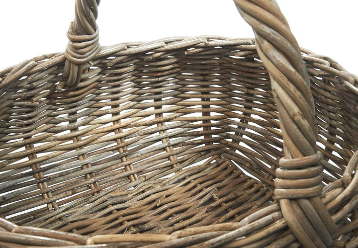 Kobolo Rattankorb Einkaufskorb Korb mit Henkel aus Rattan in kubu Grey