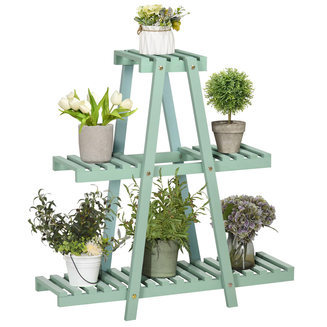 Outsunny Pflanzenregal, Blumenregal mit 3 Stufen, Pflanzentreppe für 6 Blumentöpfen, Pflanzenständer