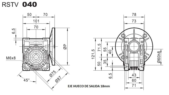 Getriebemotor Dreiphasiger, 220 V/400 V, 0,5 PS, 0,37 kW, 110 RPM DE SALIDA, 110 RPM DE SALIDA