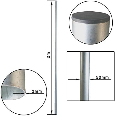 Antennenmast 2 m ALU, 50 mm Sat Mast mit Schutzkappe Antenne Montage Stange Stangenrohr NEU