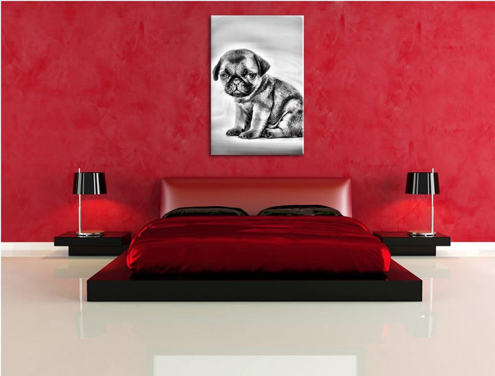 Pixxprint Kleiner Hundewelpe Mops als Leinwandbild/Grösse: 100x70 / Wandbild/Kunstdruck/fertig bespa