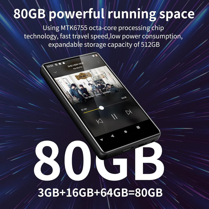 80GB MP3 Player with Bluetooth and WiFi, SWOFY 4.0 Inch Touchscreen MP3 MP4 Player, Portable Stereo,