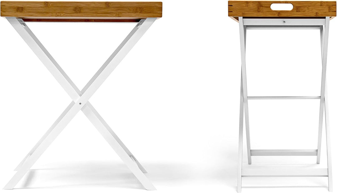 Relaxdays Tabletttisch Bambus H x B x T: ca. 72 x 60 x 40 cm Beistelltisch mit Tablett als Klapptisc