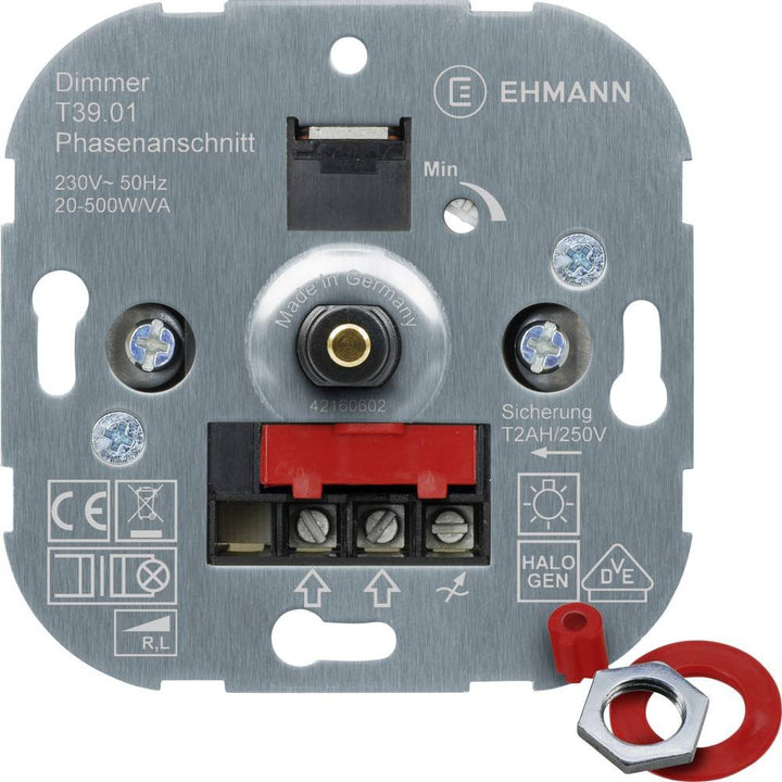 EHMANN 3900x0100 T39.01 Unterputz-Dimmer, Phasenanschnitt, 230 V, 50 Hz, Leistung: 20-500 W/VA, inkl