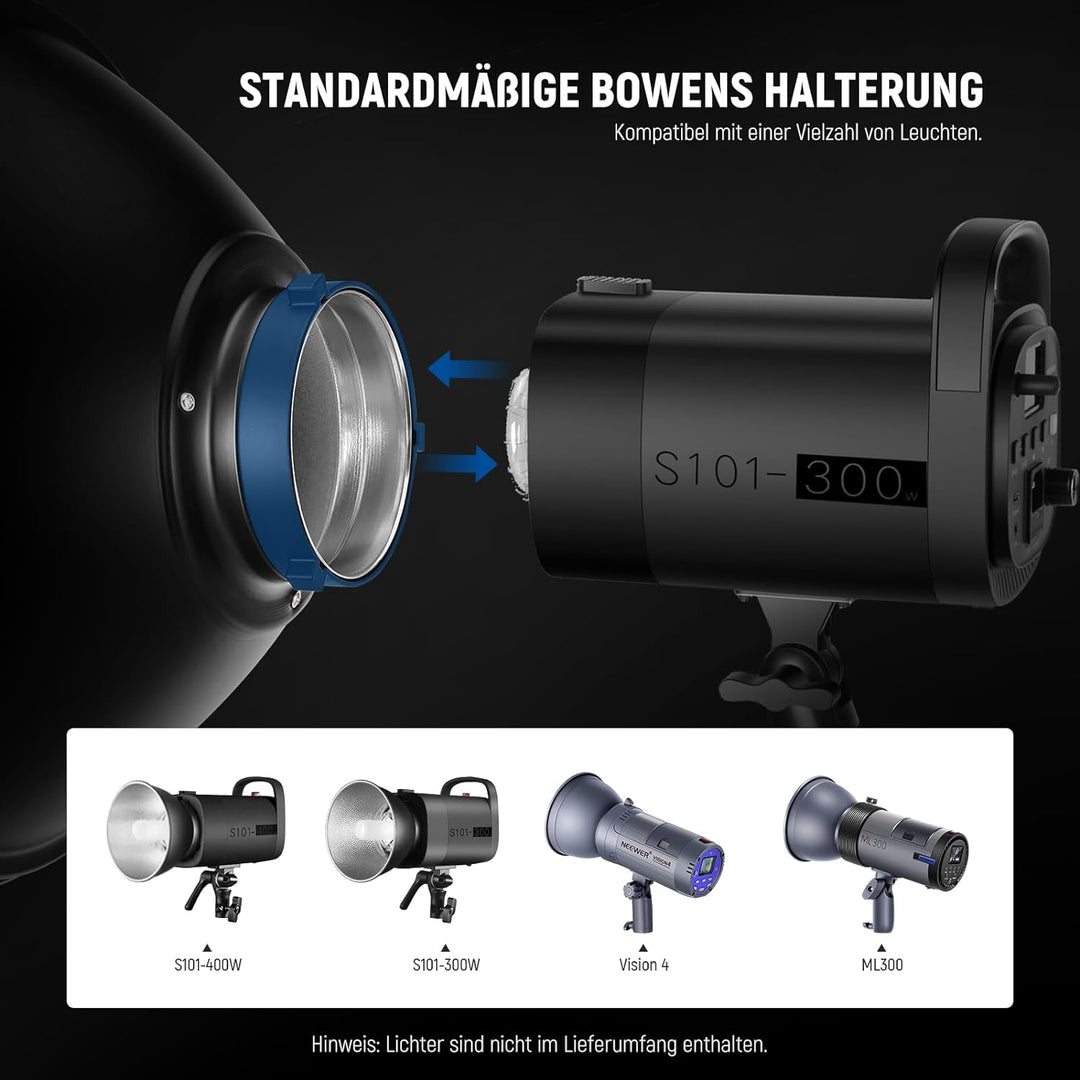 NEEWER 30cm Metall Beauty Dish Bowens Mount Reflektor Set mit weissem Diffusor, Honeycomb Grid für S