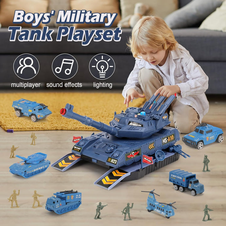 KADAYAYA Panzerspielzeug für Jungen, Armeespielzeug mit Licht und Ton, 6 Armeespielzeug und 8 Soldat
