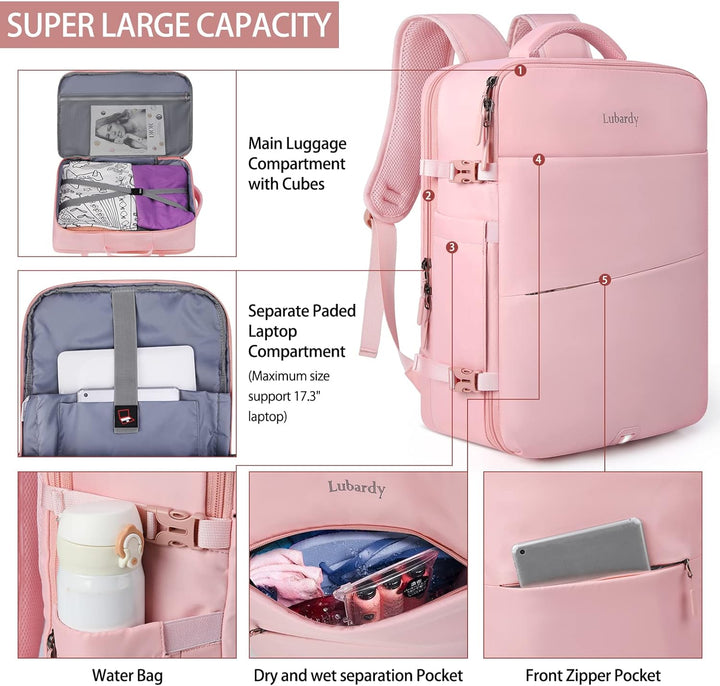 Lubardy 40L Laptop Rucksack Herren Wasserdicht 17.3 Zoll mit 3 Aufbewahrungstaschen Reiserucksack fü