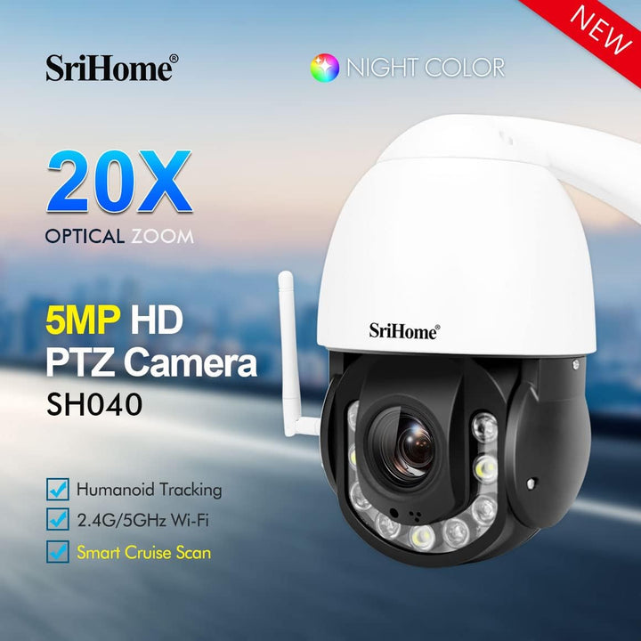 Srihome SH040 Speed Dome 5 Megapixel Zoom 20x Audio Zwei-Wege Starlight SD Karte WiFi