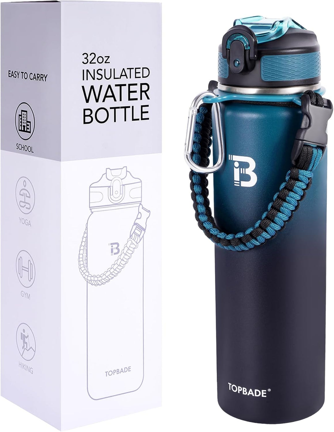 Edelstahl Trinkflasche 1000ml (+2 Deckel), Isolierte Wasserflasche mit Strohhalm, Auslaufsichere Iso