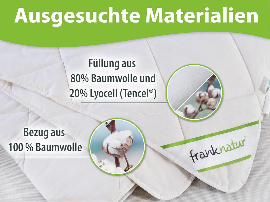 franknatur Sommerdecke 240x220 - Füllung 80% Baumwolle und 20% Tencel Lyocell Bettdecke Sommer wasch