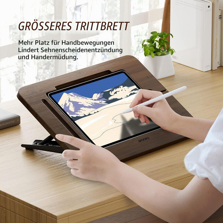 AFOOYO Bambus-Tablet-Ständer – tragbar und verstellbar, 5 Winkel, Laptop-Erhöhung, Buch-Leseständer,