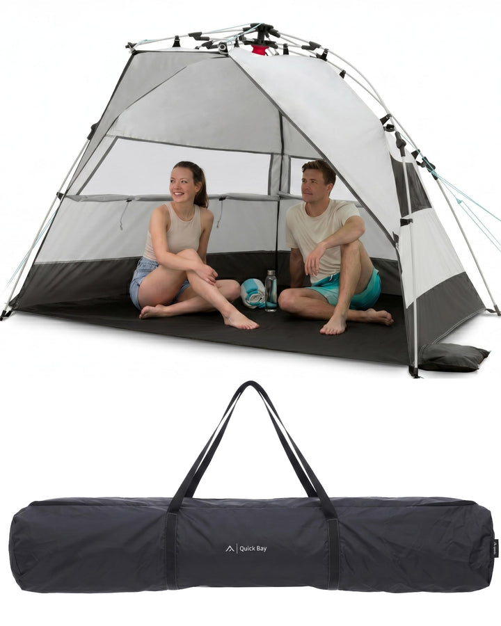 qeedo Quick Bay Strandmuschel für 2 Personen mit UV-Schutz 80+ und 360° Panorama View - leichtes Str