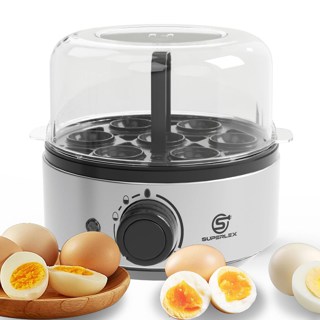 Eierkocher 7 Eier 400W Elektrischer Edelstahl Eier Dampfgarer Egg Cooker mit Messbecher Trockenlaufs