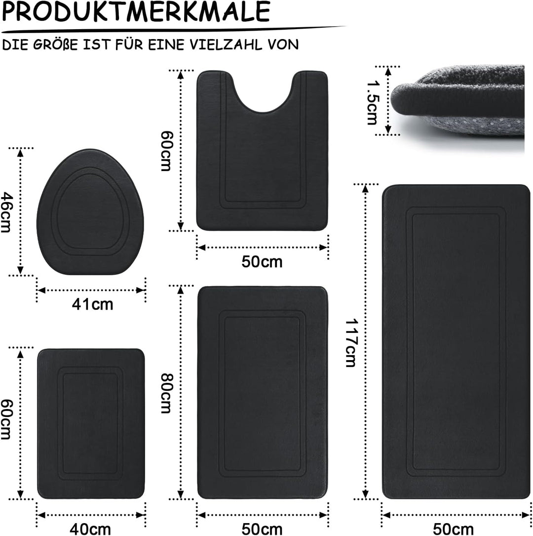 chakme Badezimmerteppich Set 5 Teilig, Weiche Badematte aus Memory-Schaum Badvorleger rutschfest Was