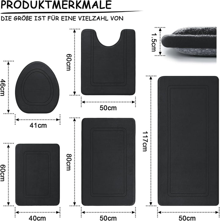 chakme Badezimmerteppich Set 5 Teilig, Weiche Badematte aus Memory-Schaum Badvorleger rutschfest Was