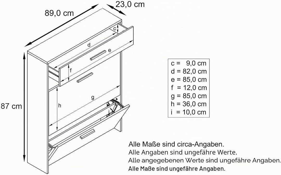 hängender Schuhschrank Roma Air Schmal mit 2 Klappen und 1 Schublade, Platzsparender Schuhkipper Flu