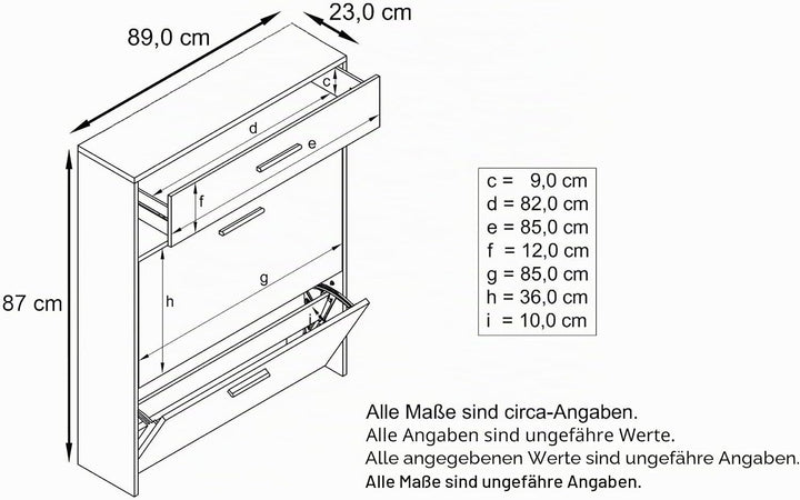 hängender Schuhschrank Roma Air Schmal mit 2 Klappen und 1 Schublade, Platzsparender Schuhkipper Flu