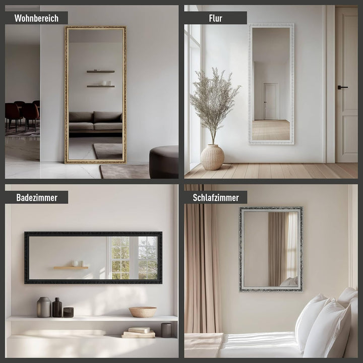 Wandspiegel, 70 x 170 cm, Holz, Weiss, Ganzkörperspiegel für alle Wohnbereiche, Hoch- & Querformat,