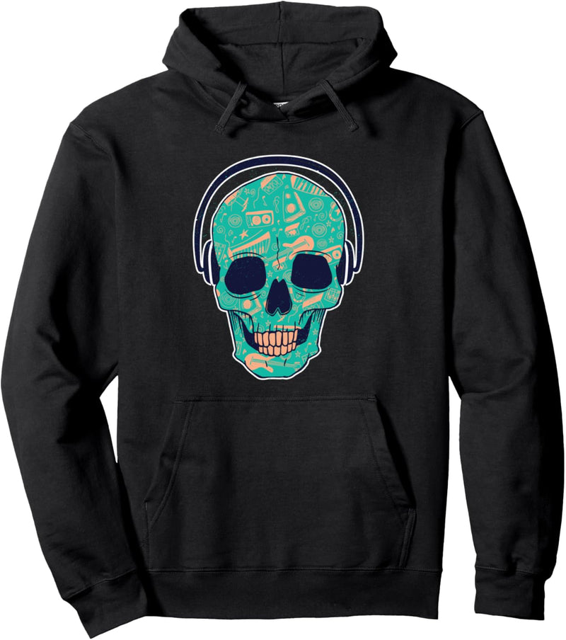 Cooles DJ Skelett Musik Design, Totenkopf mit Kopfhörer Pullover Hoodie