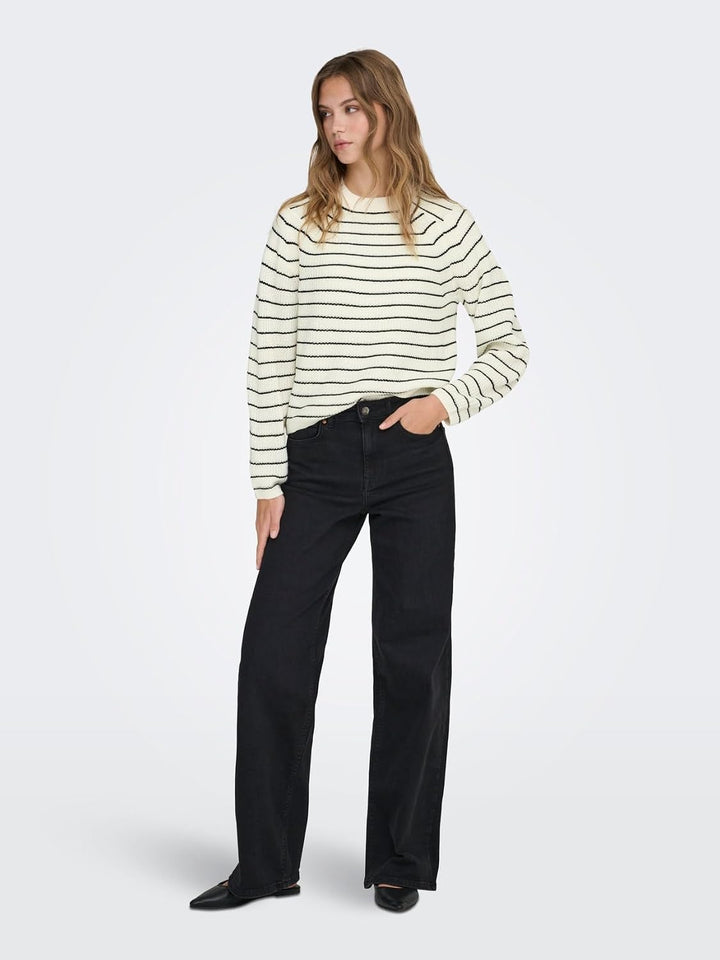 ONLY Female Strickpullover Normal geschnitten Rundhals Voluminöser Armschnitt Pullover M Jet Stream/