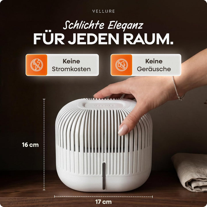 Vellure® Design Luftentfeuchter ohne Strom + 2x 600g Nachfüllpacks - Raumentfeuchter für Bad, Keller
