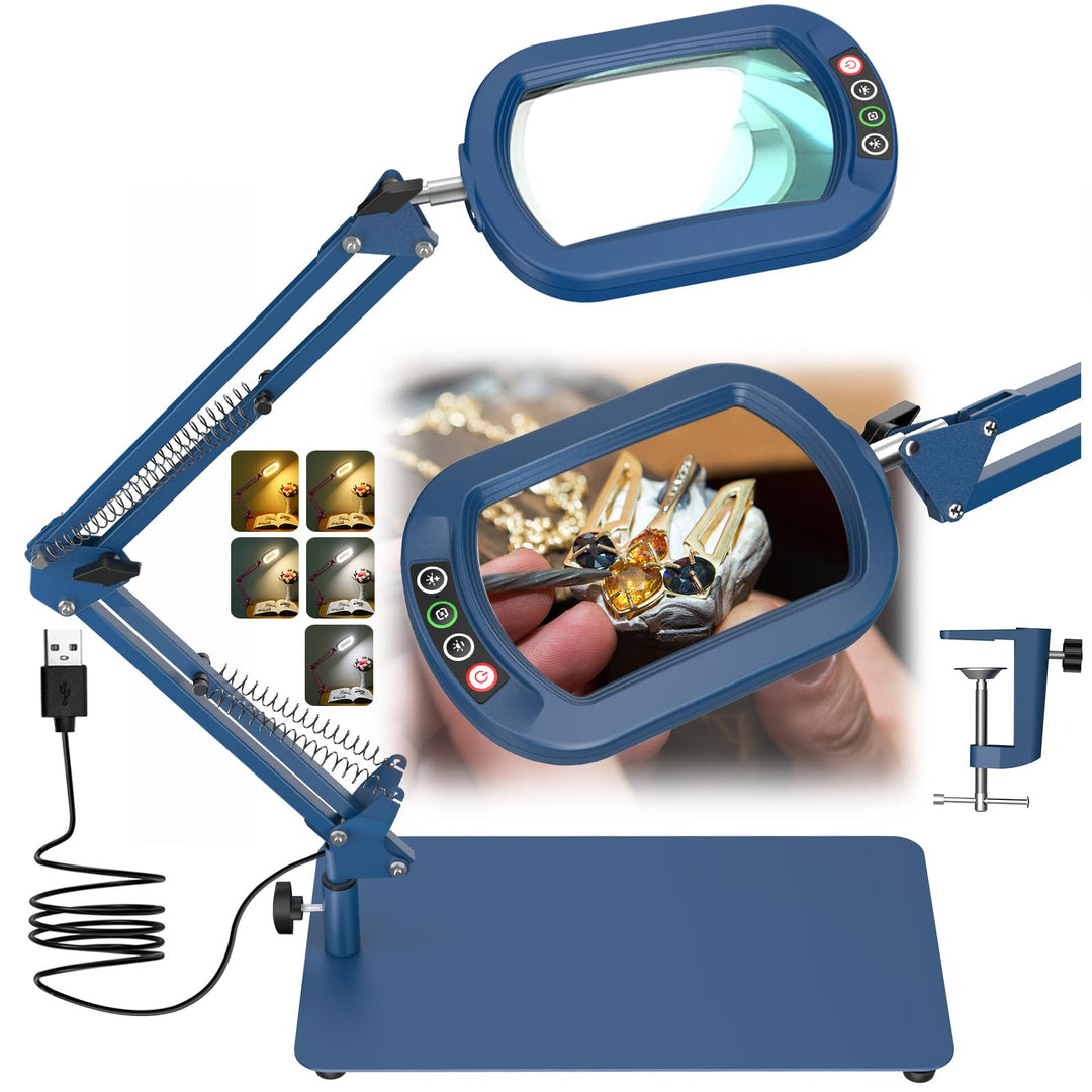 Veemagni 10X Rectangle Lupe mit Licht und Ständer, 5 Farbmodi stufenlos dimmbar, 2-in-1 LED beleucht