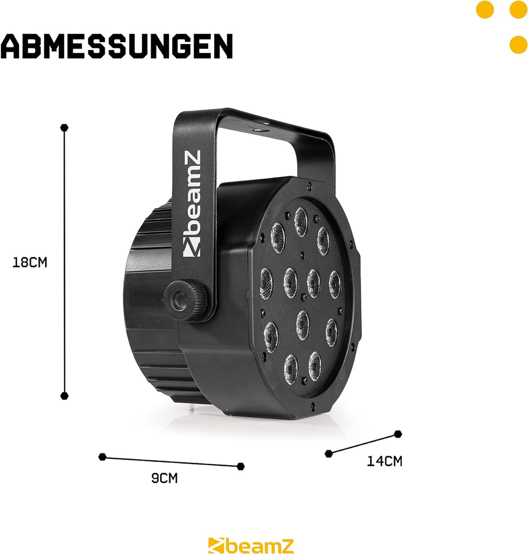 BeamZ SlimPar37 - LED PAR Strahler mit Fernbedienung, 12 x 4 Watt LED Strahler, DMX, Discolicht Part