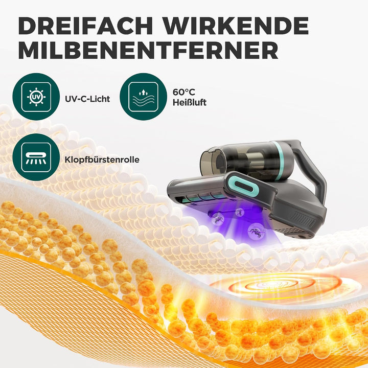 HAUSHOF Milbensauger für Matratzen mit UV Licht, 15 kPa Saugleistung, 60℃ Heissluft mit Aroma-Funkti