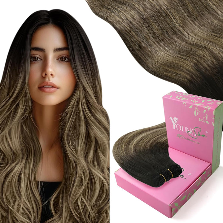 YoungSee Echthaar Tressen Balayage Tressen Echthaar Schwarz Ombre Braun Blond Haartressen Echthaar 5
