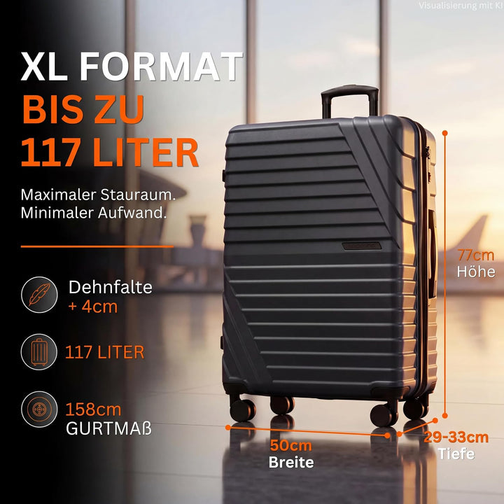 Cocoono Hartschalenkoffer XL Gross - 100L Volumen - 158cm Gurtmass - 8 Rollen 360° drehbar - Leichte