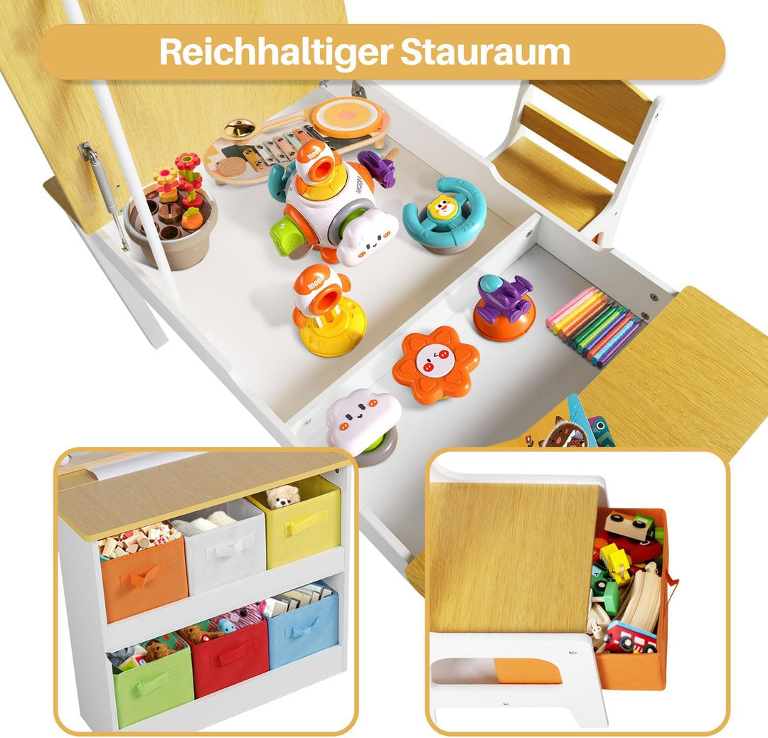 GRAVFORCE Kindertisch mit 2 Stühlen Maltisch & Basteltisch Kinder mit anhebbarer Tischplatte Spielti