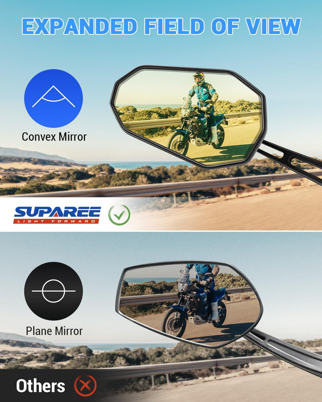 SUPAREE Motorrad Spiegel Motorrad Rückspiegel Universal Lenkerspiegel motorrad e Geprüft Gelbes Spie