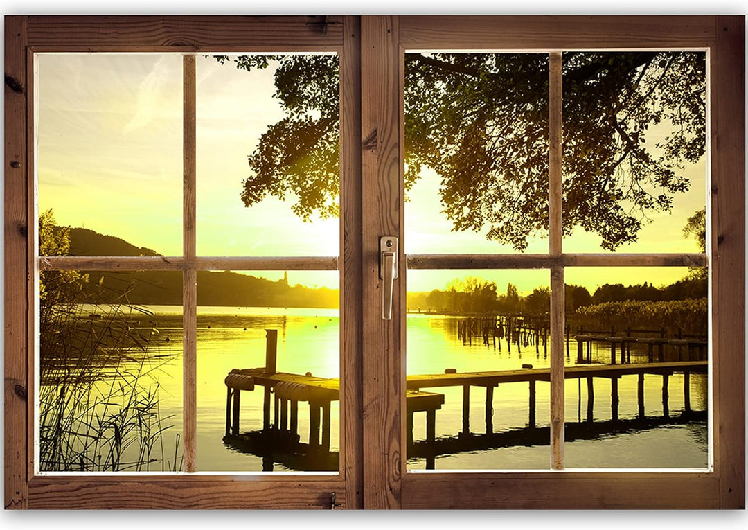 Feeby Vlies Leinwandbild Sonnenuntergang Über Einem See 90x60 cm Druckbild Wandbild Wanddekoration D