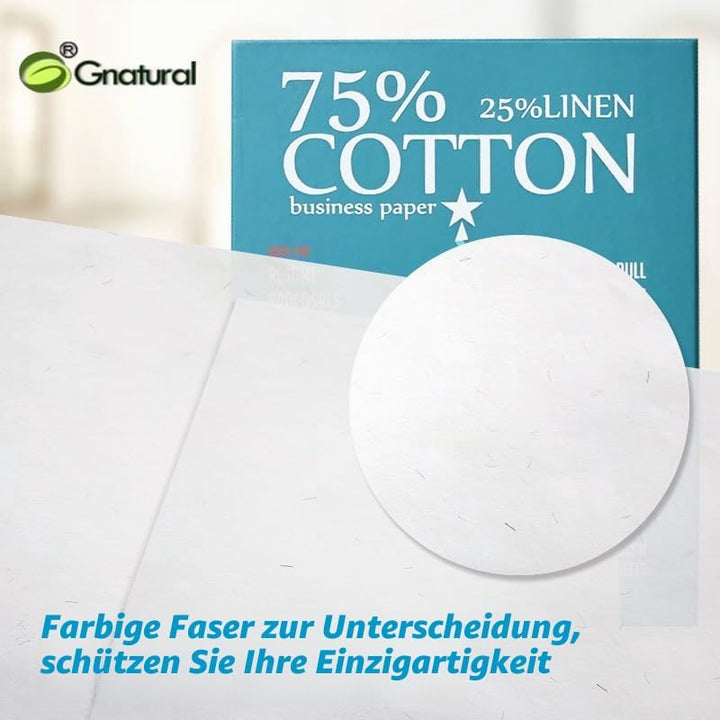 75% Baumwolle 25% Leinenpapier, 85 g/m², Laserdruckpapier, A4-Format, Weiss, 100 Blatt wasserfestes