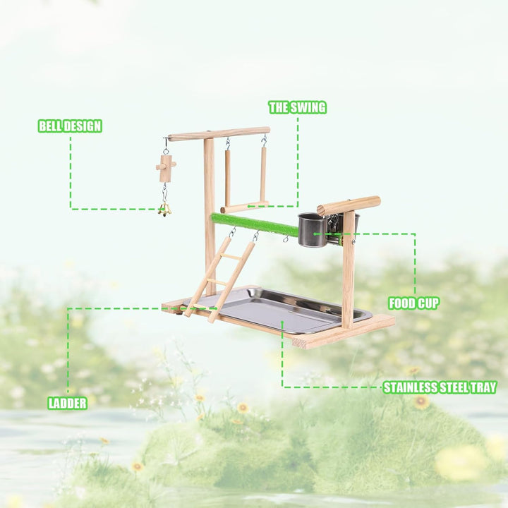 Vogel Spielplatz, Holz Wellensittich Spielplatz Freisitz mit 2 Edelstahl Feeder-Cup Spielzeug Leiter