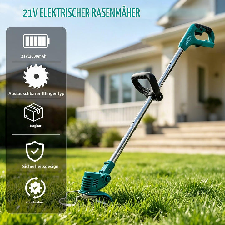 Akku Rasentrimmer mit 2 x 3.0AH Akku, Ersatz für 18V BL1850,10 Metallklinge,2X Kreissägeblätter, 90°