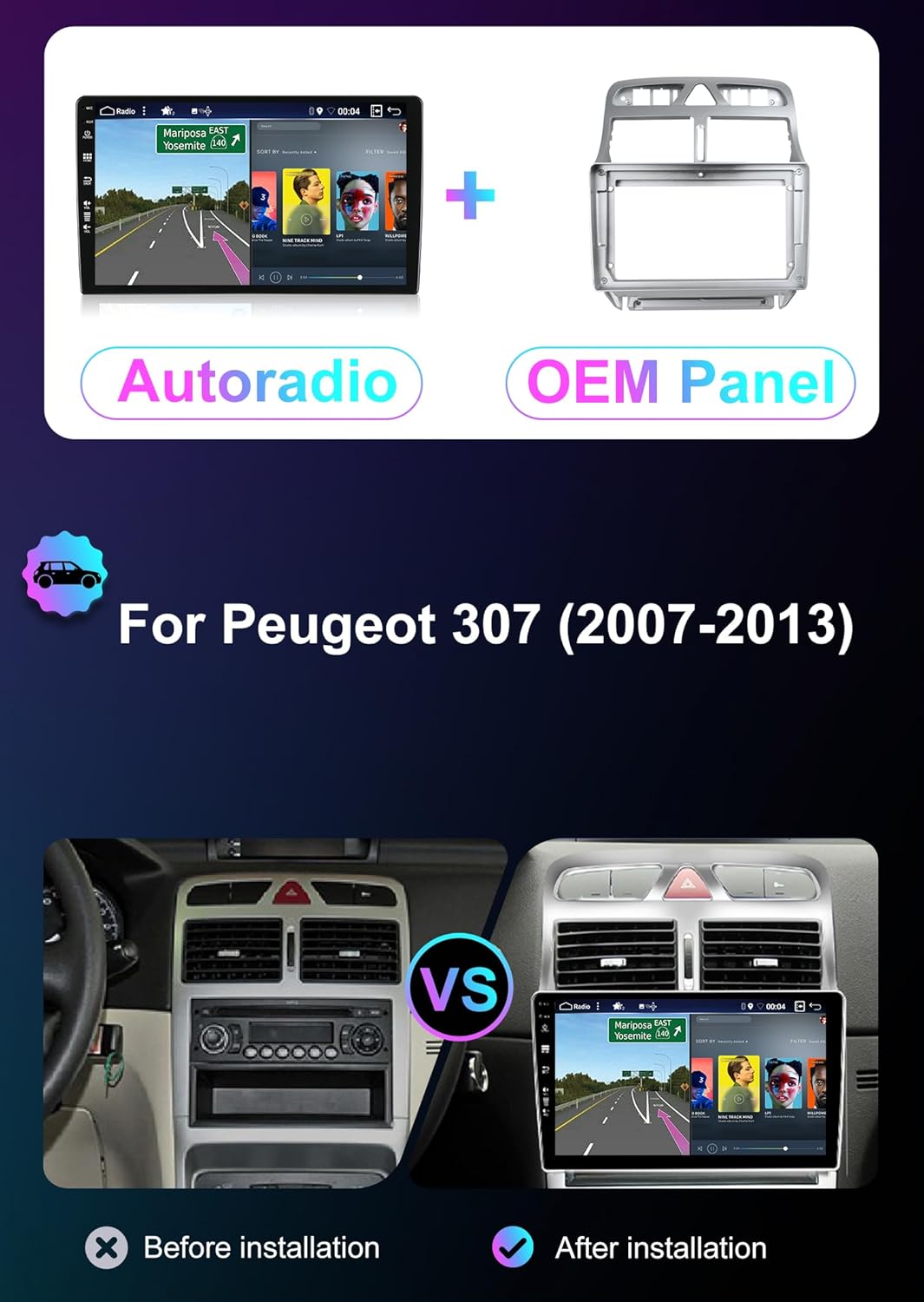 [6GB+128GB] Android 14 Autoradio für Peugeot 307 SW CC (2002-2013)-[Integriertes CarPlay/Android Aut