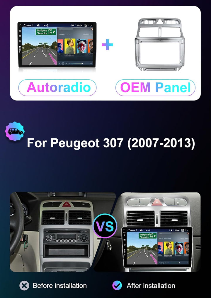 9 Zoll Android 14 Autoradio mit Navi Für Peugeot 307 SW CC 2002-2013 | Octa Core | 6GB 128GB | Einge